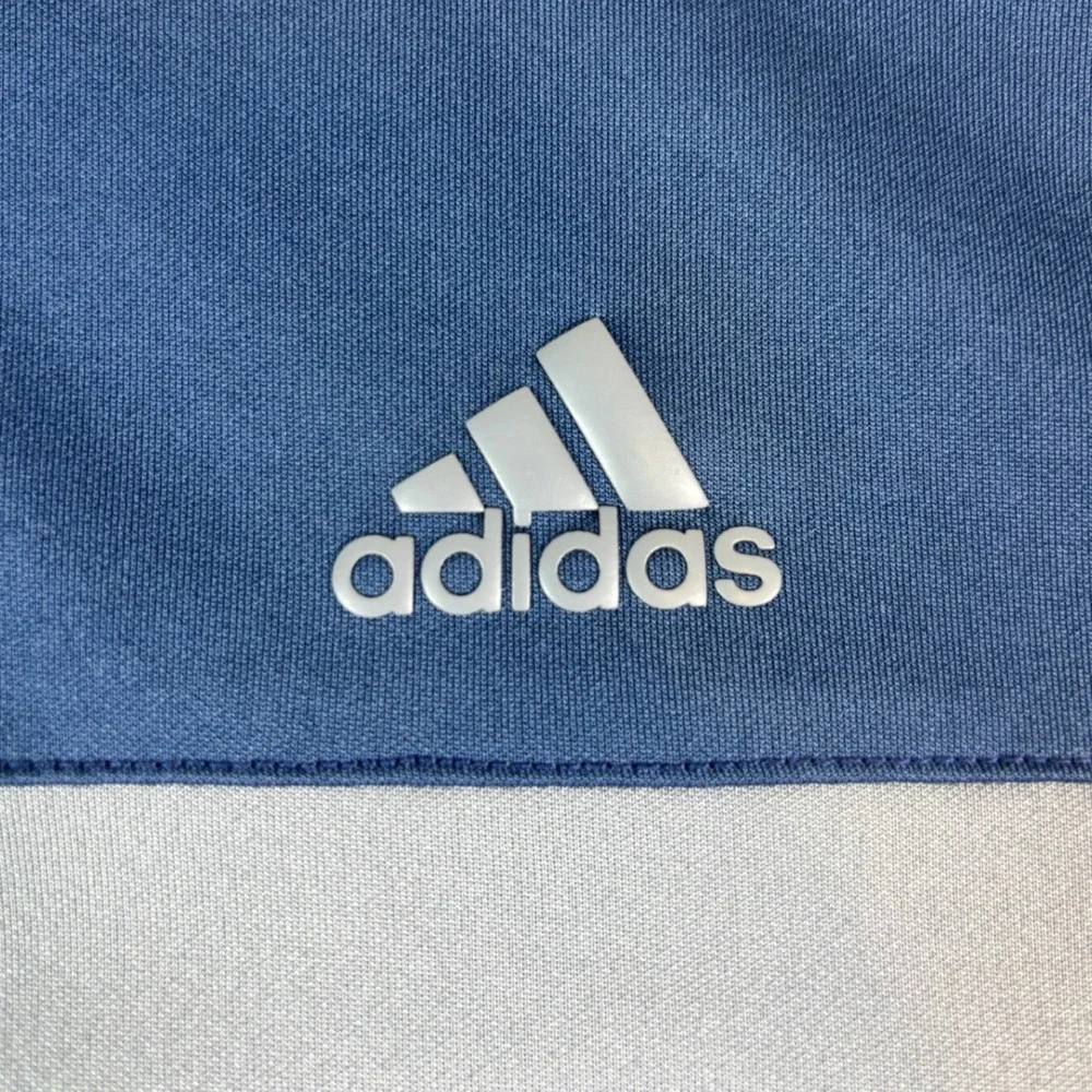 Adidas Mens 2XB Performance‎ Polo Shirt Navy Blue Grey Colorblock Short Sleeve